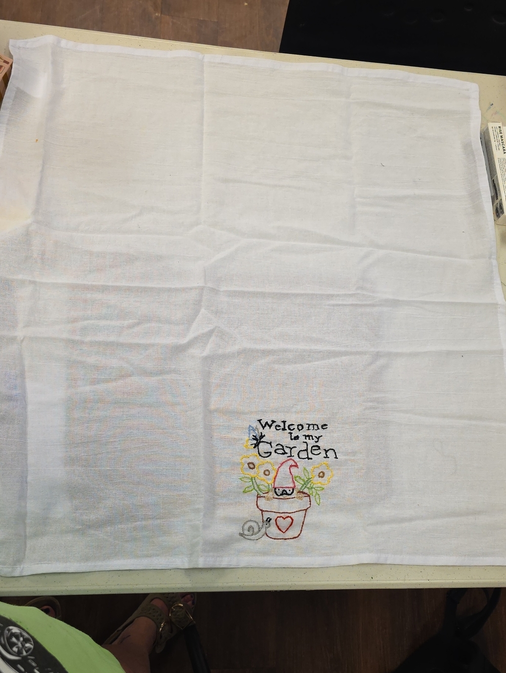 Welcome to My Garden Embroidered White Kitchen Towel